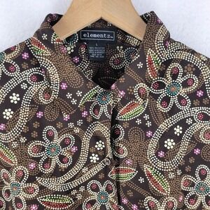 Vintage Style Elementz Paisley Floral Blouse L Brown Whimsigoth Boho Earthy